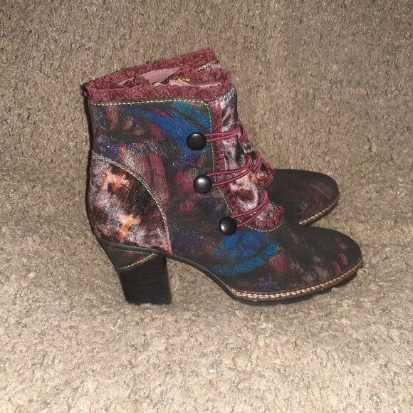 LAURA VITA-Amelia-Multicolor Velvet/Leather-Steampunk/Victorian Booties-Sz 37-NM - Picture 4 of 7